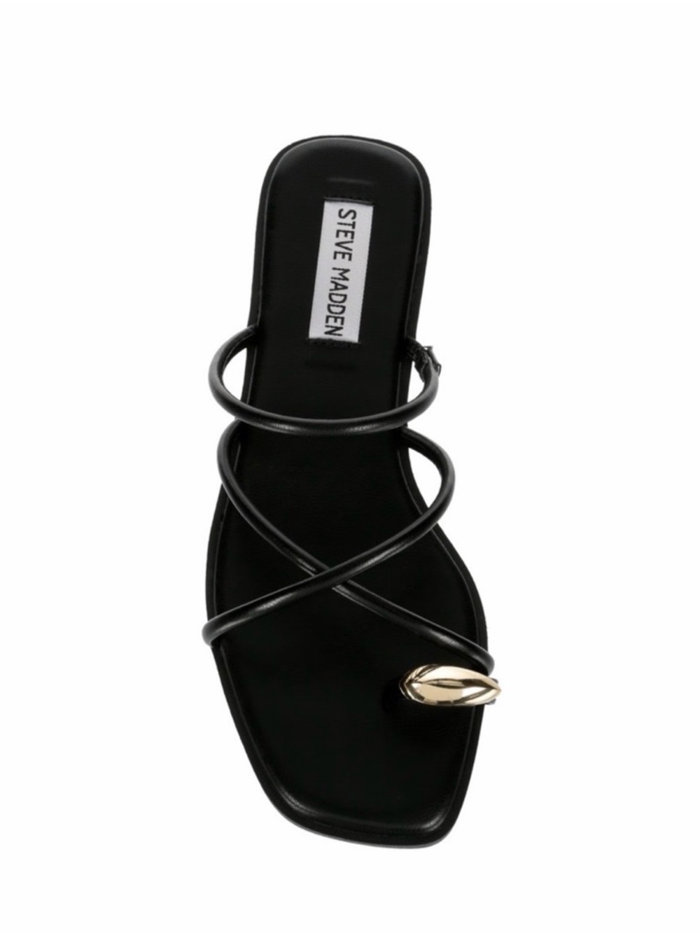 Steve Madden Black Strappy Toe-Ring Slide with Gold Accent